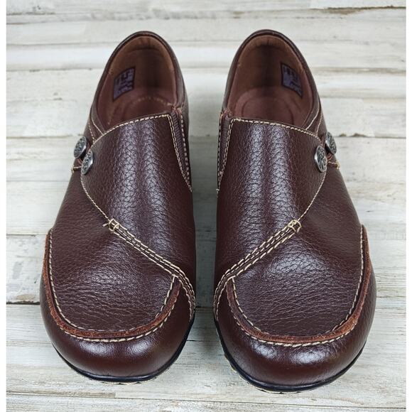 CLARKS BENDABLES Ashland Lane Brown Pebbled Leather Slip-On Flats Size 6 XW - Picture 1 of 8